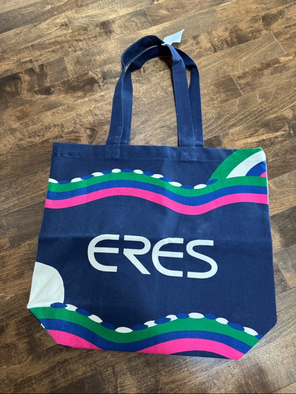 ERES Navy Canvas Tote with Pink & Green Wave Accents